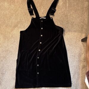 Black Corduroy Button-Down Pinafore Dress